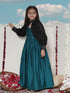 Girl's' Green Sequinced Long Dress With Detachable Cuff Sleeves