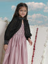 Girl's' Pink Sequinced Long Dress With Detachable Cuff Sleeves