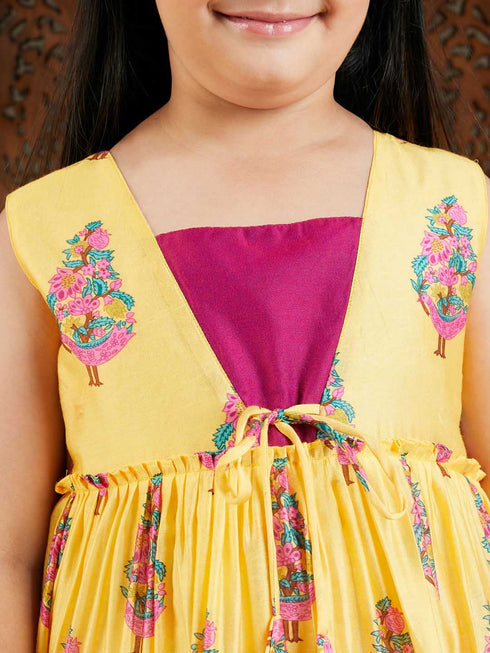 Girl's Yellow And Pink Ethnic Dress