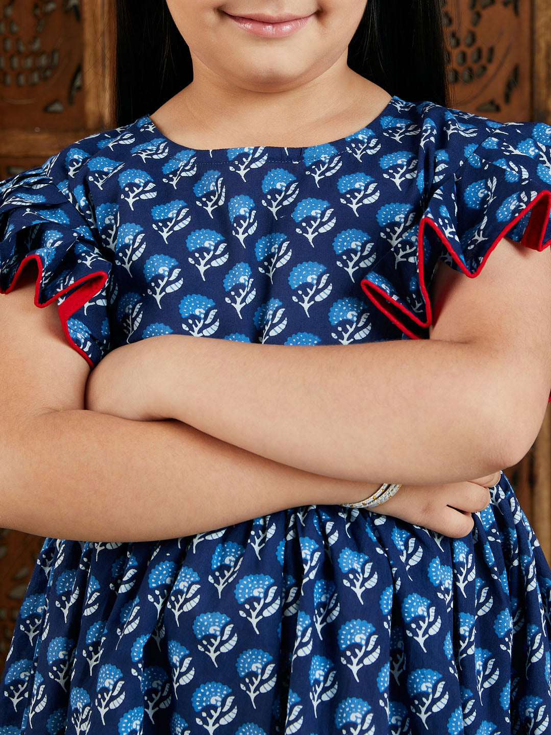 Girl's Blue Printed Frock
