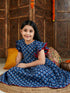 Girl's Blue Printed Frock With Leggings Set