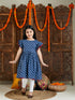 Girl's Blue Printed Frock With Leggings Set