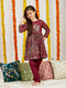 Girl's' Maroon Embellished Kurta Pyjama Set