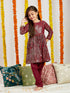 Girl's' Maroon Embellished Kurta Pyjama Set
