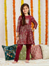 Girl's' Maroon Embellished Kurta Pyjama Set