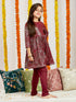 Girl's' Maroon Embellished Kurta Pyjama Set