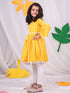 Girl's Yellow Printed Ruffle Kurta With Leggings Set
