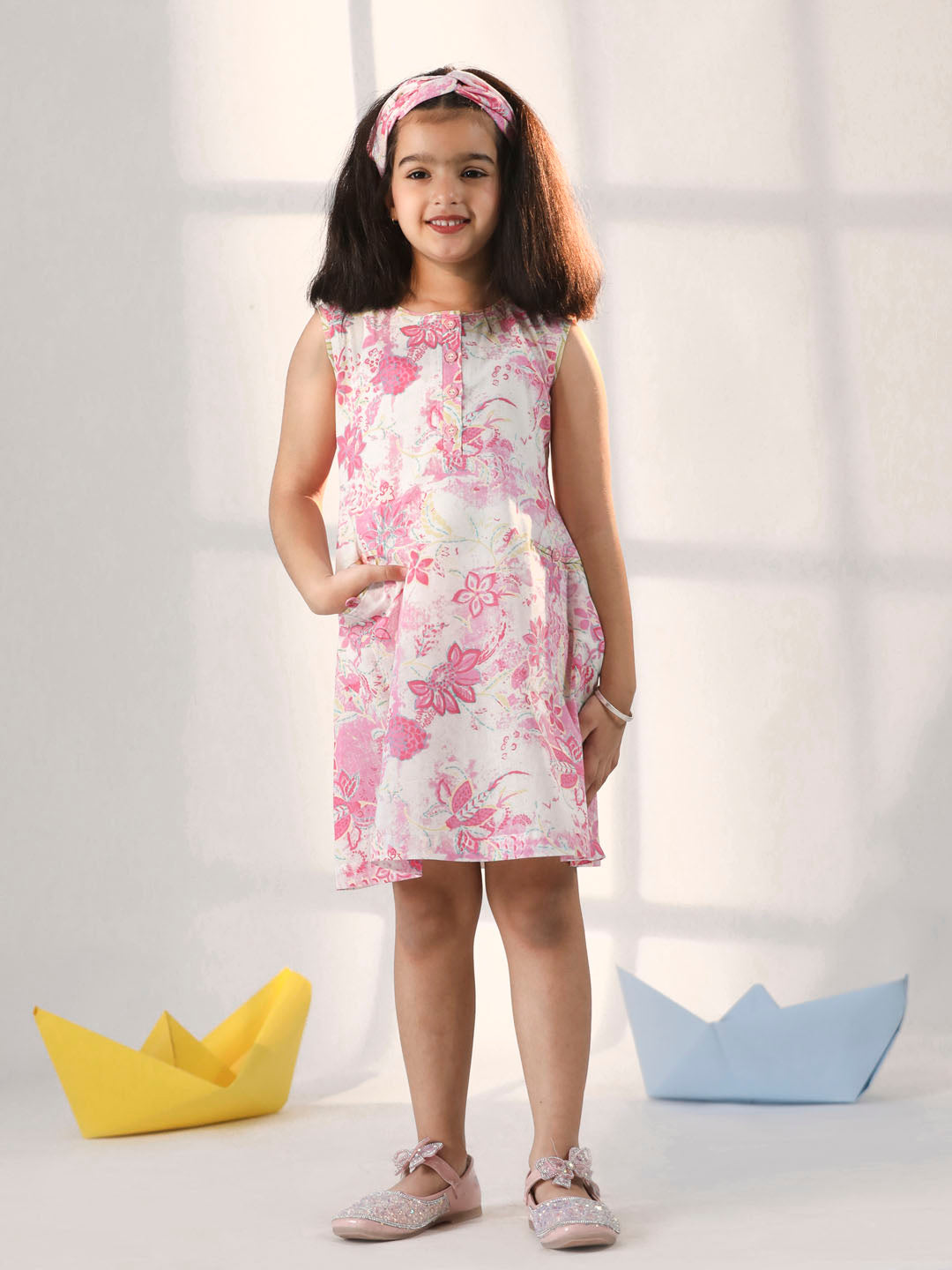 Girl's' Pink Cotton Summer Dress