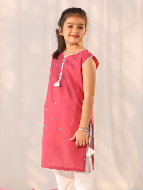Girl's' Pink Only Kurta