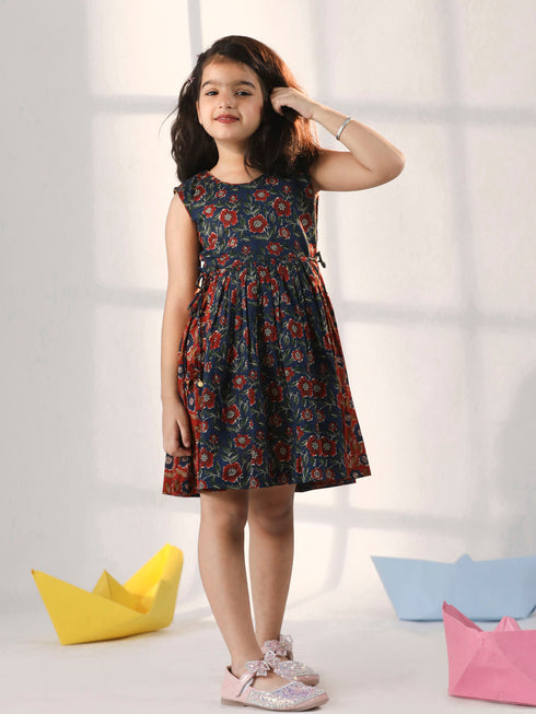 Girl's' Rust And Navy Blue Dress