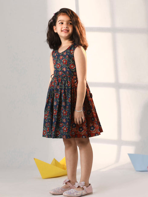 Girl's' Rust And Navy Blue Dress