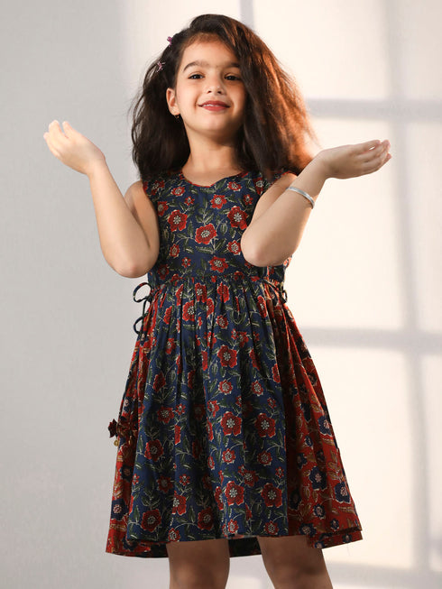 Girl's' Rust And Navy Blue Dress