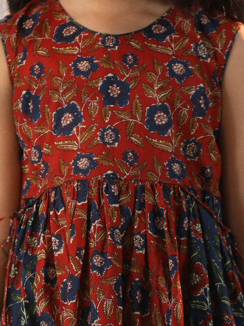 Girl's' Rust And Navy Blue Dress