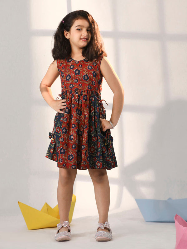 Girl's' Rust And Navy Blue Dress