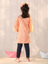Girl's' Peach Cotton Printed Kurta
