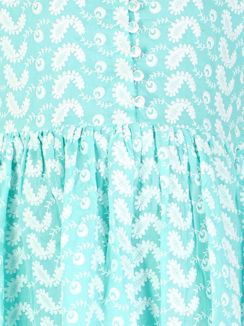 Girl's Green Pure Cotton Chikankari Kurta