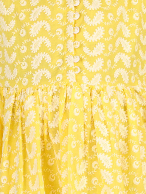 Girl's Mustard Pure Cotton Chikankari Kurta