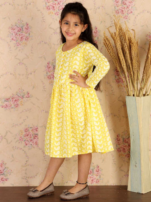 Girl's Mustard Pure Cotton Chikankari Kurta