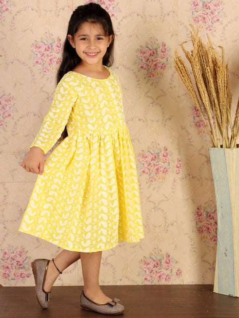 Girl's Mustard Pure Cotton Chikankari Kurta