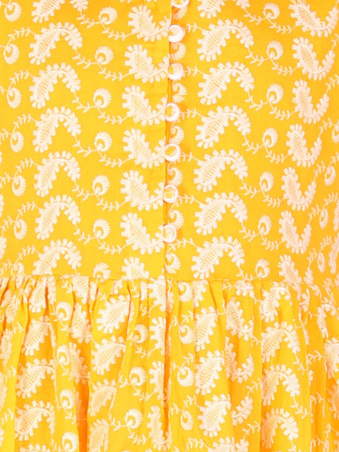 Girl's Orange Pure Cotton Chikankari Kurta