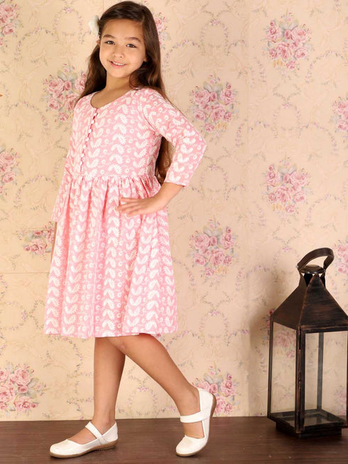Girl's Pink Pure Cotton Chikankari Kurta