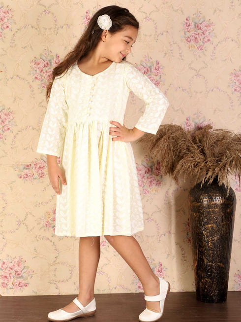 Girl's Yellow Pure Cotton Chikankari Kurta