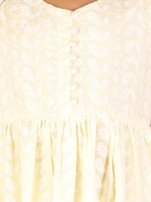 Girl's Yellow Pure Cotton Chikankari Kurta