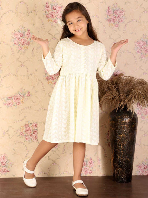 Girl's Yellow Pure Cotton Chikankari Kurta