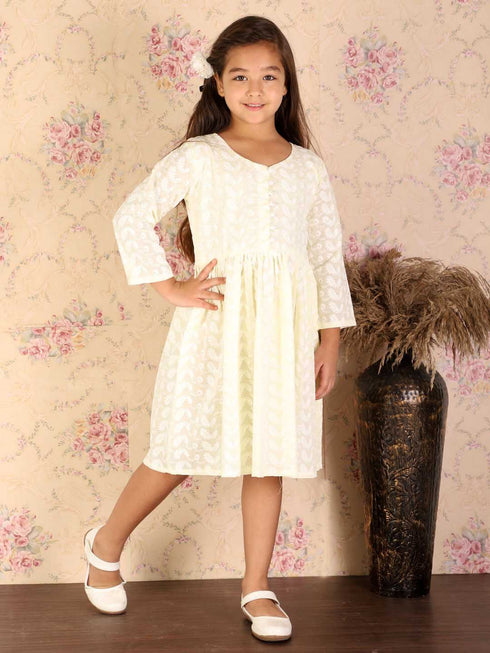 Girl's Yellow Pure Cotton Chikankari Kurta