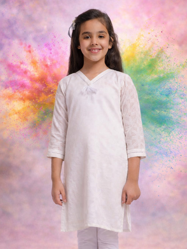 Girl's' White Only Kurta