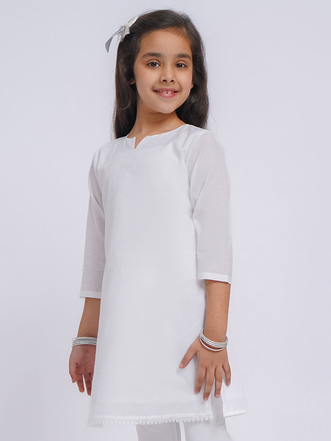 Girl's' White Only Kurta