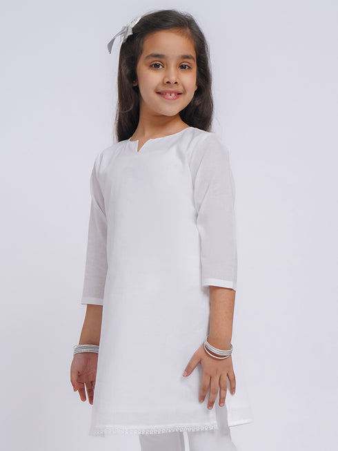 Girl's' White Only Kurta
