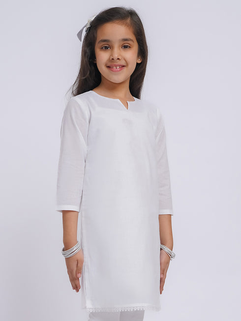Girl's' White Only Kurta