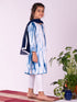 Girl's Blue & White Pure Cotton Tie-Dye Kurta Leggings & Dupatta Set