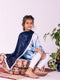 Girl's Blue & White Pure Cotton Tie-Dye Kurta Leggings & Dupatta Set