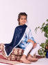 Girl's Blue & White Pure Cotton Tie-Dye Kurta Leggings & Dupatta Set