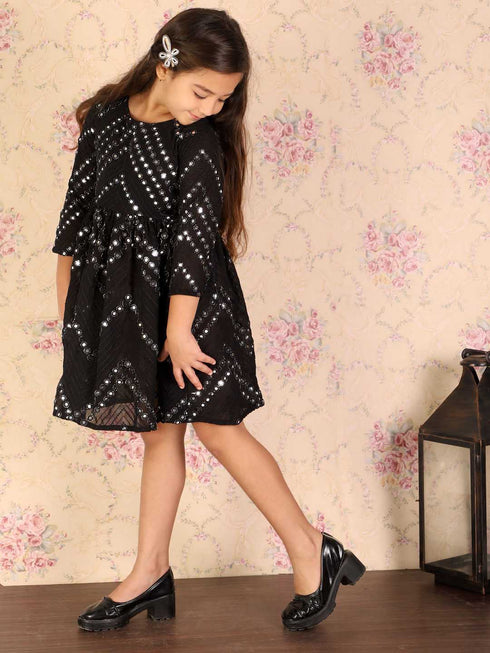 Girl's Black Mirror Kurta