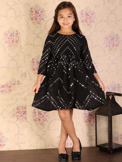 Girl's Black Mirror Kurta
