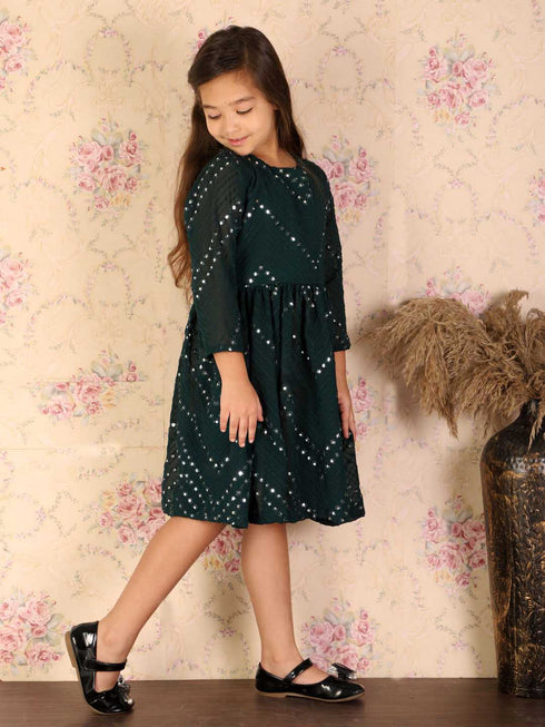Girl's Green Mirror Kurta
