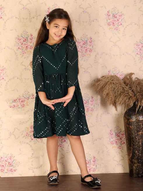 Girl's Green Mirror Kurta