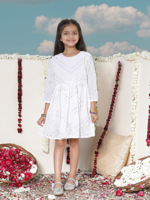 Girl's White Mirror Kurta