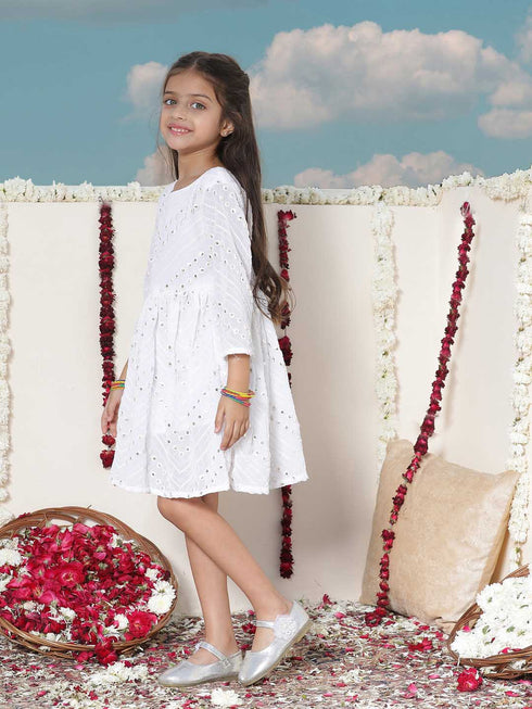 Girl's White Mirror Kurta