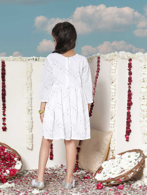 Girl's White Mirror Kurta