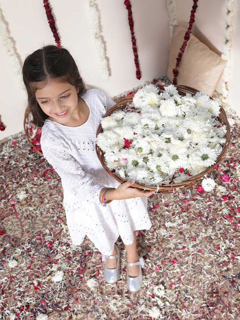 Girl's White Mirror Kurta