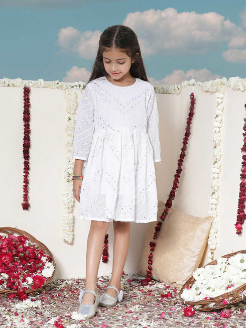 Girl's White Mirror Kurta