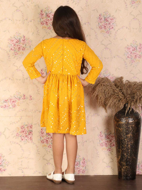 Girl's Yellow Mirror Kurta