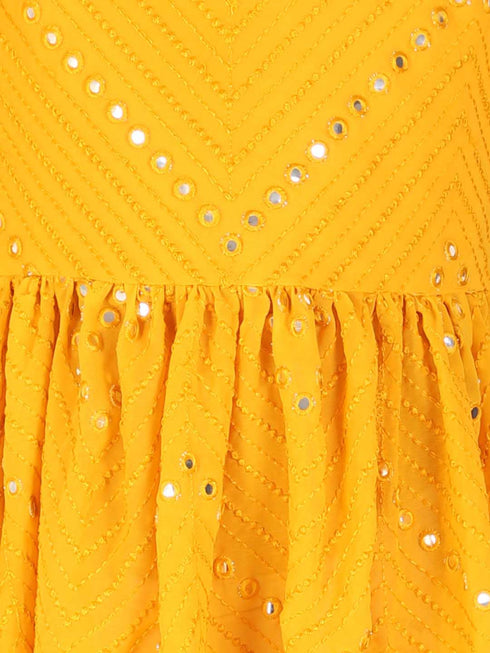Girl's Yellow Mirror Kurta