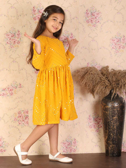 Girl's Yellow Mirror Kurta