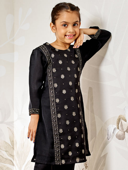 Girl's Black Silk Kurta