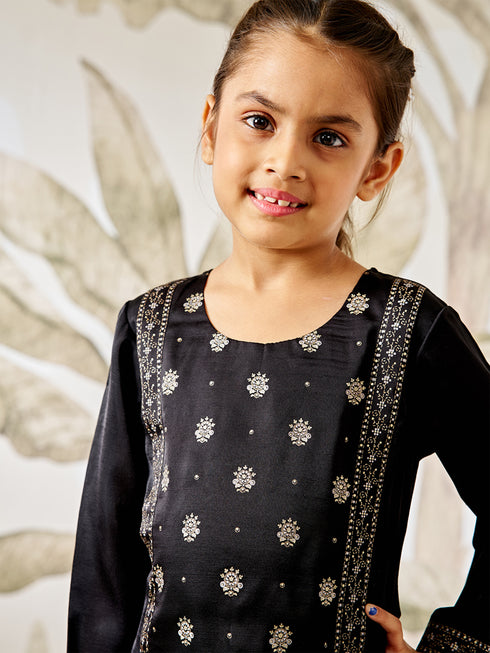 Girl's Black Silk Kurta